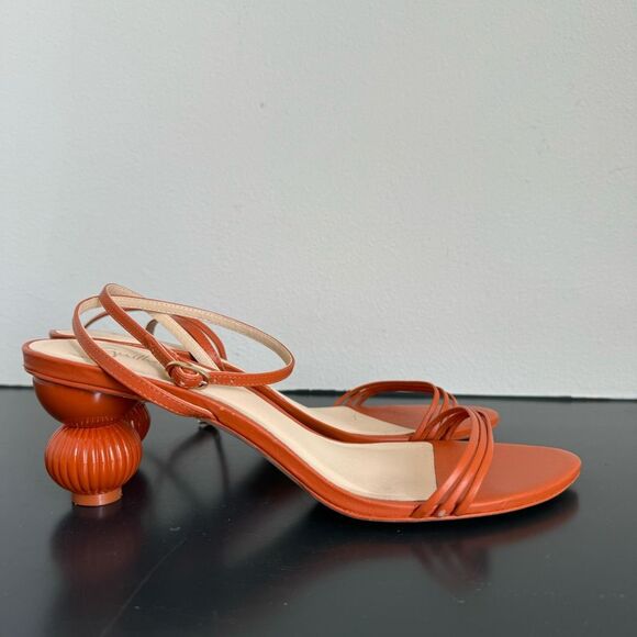 Anthropologie Guilhermina Sculptural Orange Funky Heel Summer Sandal Size 9 / 40 - Picture 2 of 9